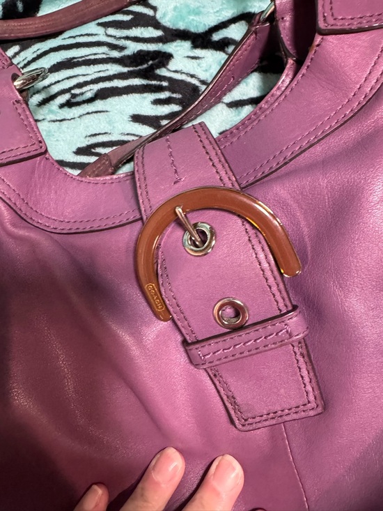 Coach SoHo Plum Leather Shoulder Bag with Buckle Detail - Picture 6 of 11